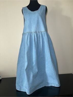 Vtg Dividends Penafore Jumper Cottagecore Cabincore Maternity Jean Dress Sz8
